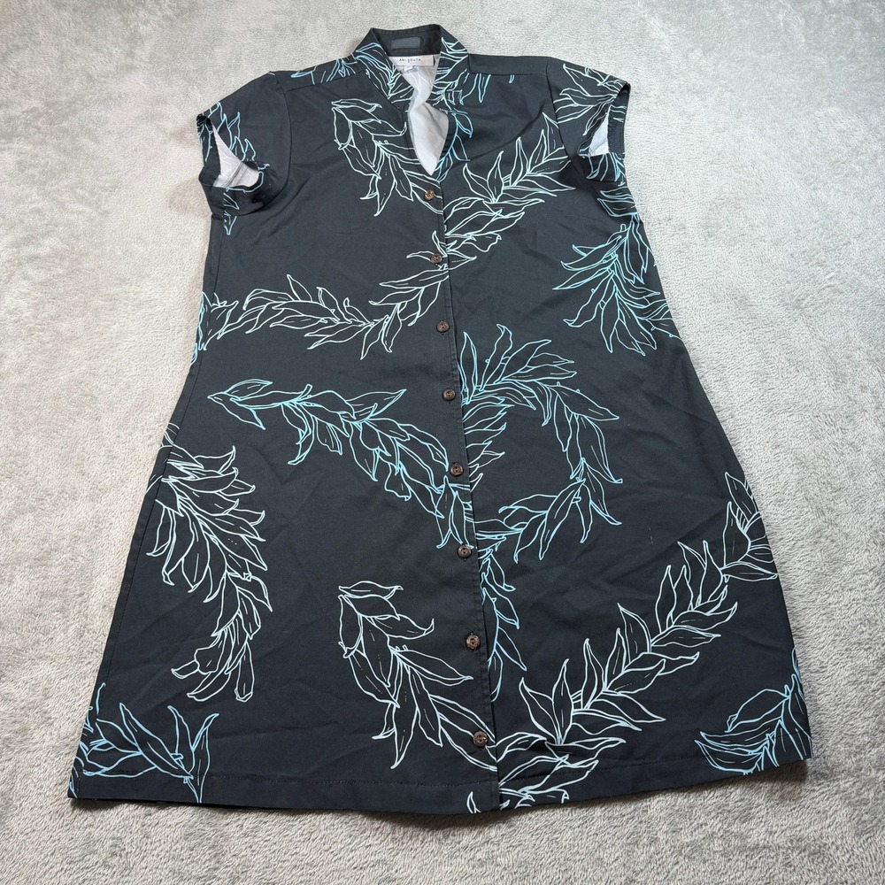 Ari South Lilia Dress Women XS Black Maile Leaf Midi Pockets Made in Hawaii